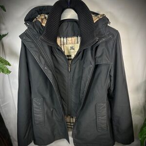 Burberry Black Jacket with Iconic Plaid Interior